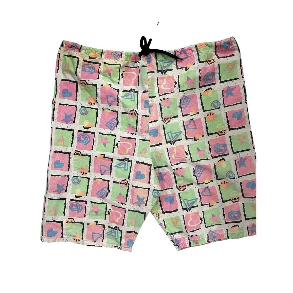 Vintage 90s Memphis Style Pastel Geometric Print Cotton‎ Shorts Women's